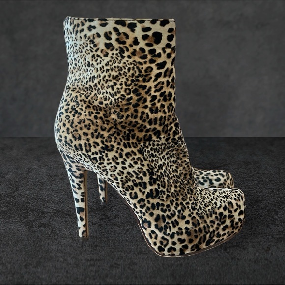 Leopard Print Stiletto High Heels Shoes Ankle Boots Booties Women’s Size 6.5 - Picture 1 of 13